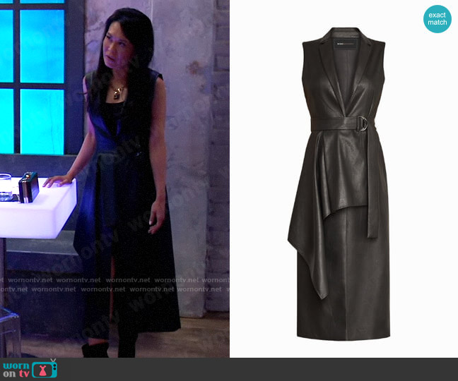 Bcbgmaxazria Faux Leather Drape Front Long Vest worn by Selina Wu (Lydia Look) on General Hospital