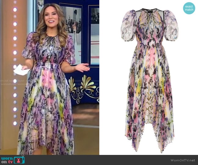 Bibhu Mohapatra Collective Puff Shoulder Printed Dress worn by Rhiannon Ally on Good Morning America