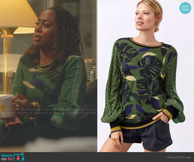 WornOnTV: Malika’s green printed eyelet-sleeve sweater on Good Trouble ...