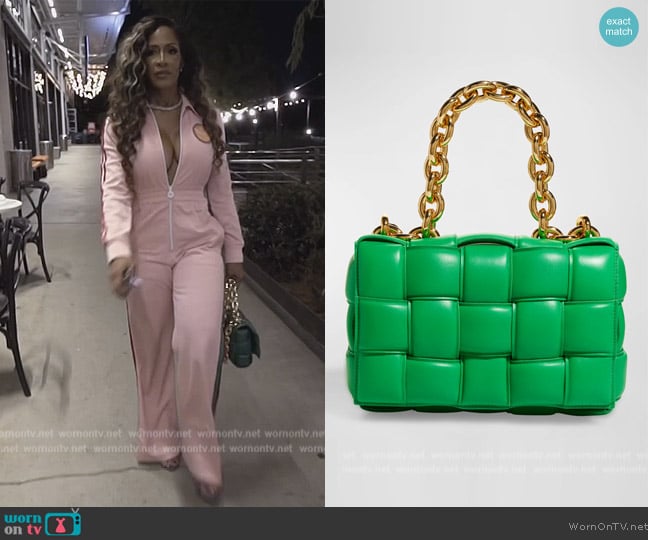 Bottega Veneta Chain Cassette Padded Intrecciato Crossbody Bag worn by Sheree Whitefield on The Real Housewives of Atlanta