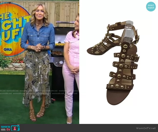 Brian Atwood Studded Leather Sandals worn by Lara Spencer on Good Morning America