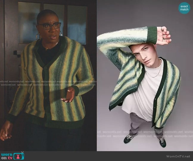 Topman Brushed cardigan with ombre stripe in green worn by Henrietta Wilson (Aisha Hinds) on 9-1-1