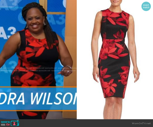 Calvin Klein Sleeveless Princess Seamed Sheath Dress worn by Chandra Wilson on Good Morning America