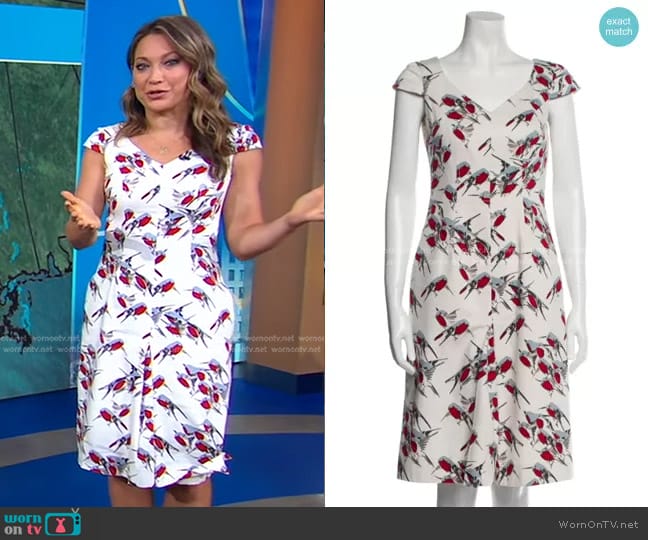 Carolina Herrera Bird Print Sheath Dress worn by Ginger Zee on Good Morning America