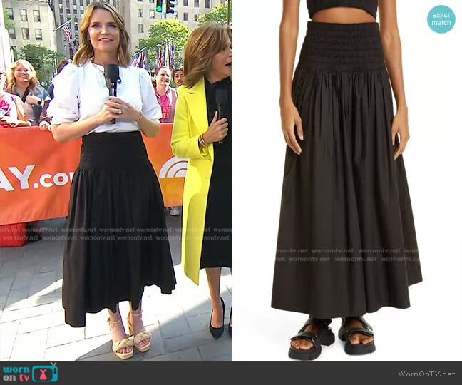 A.L.C. Catalina Smocked Waist Cotton Maxi Skirt worn by Savannah Guthrie on Today