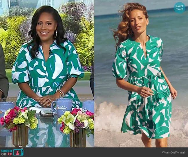 Chico's Green Leaf Print Poplin Dress worn by Sheinelle Jones on Today