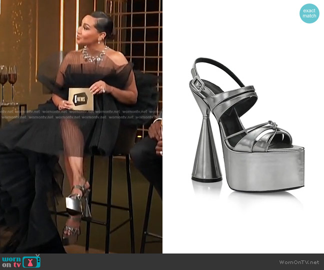 D'Accori Belle Metallic Leather Platform Sandals worn by Adrienne Houghton on E! News