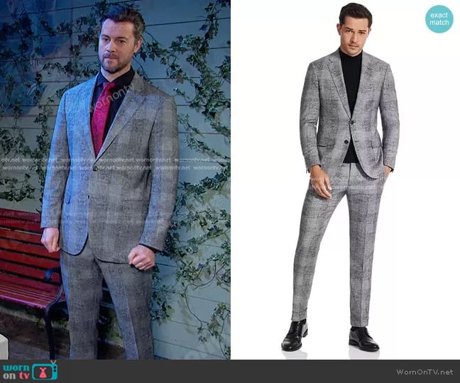 Emporio Armani Prince of Wales Check Slim Fit Suit worn by EJ DiMera (Dan Feuerriegel) on Days of our Lives