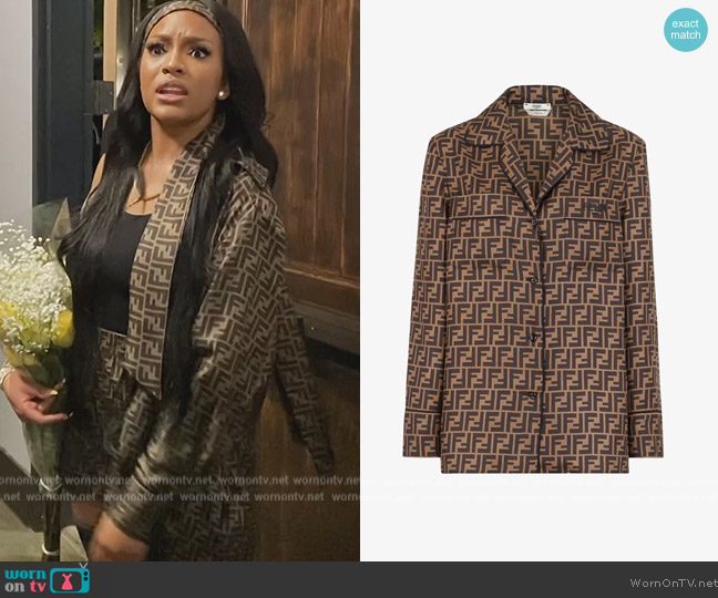 Fendi Brown twill shirt worn by Drew Sidora on The Real Housewives of Atlanta