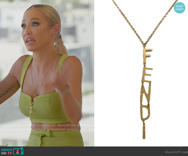 Fendi Logo Gold Necklace worn by Mary Fitzgerald on Selling Sunset