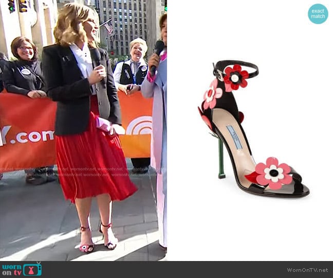 Prada Floral-Appliquéd Sandals worn by Savannah Guthrie on Today