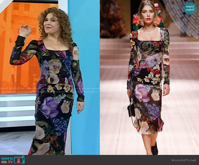 Dolce & Gabbana Floral-Print Silk Bustier Top worn by Bernadette Peters on Today