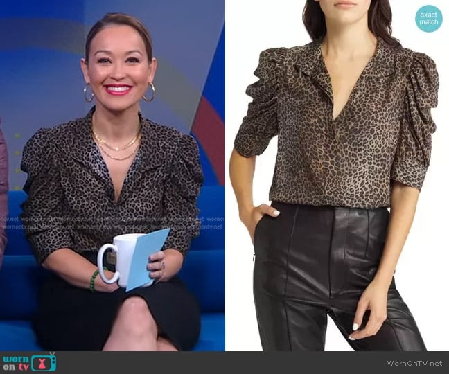 Frame Gillian Reptile Print Silk Blouse worn by Eva Pilgrim on Good Morning America