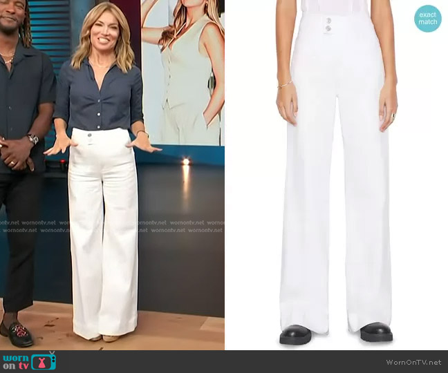 WornOnTV: Kit’s navy ruched sleeve shirt and white pants on Access ...
