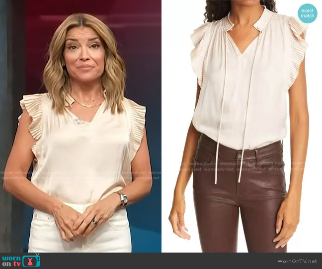 Frame Pleat Keyhole Blouse worn by Kit Hoover on Access Hollywood