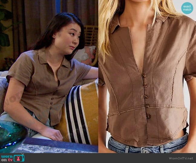 Free People Annabelle Linen Shirt worn by Wendy Shin (Victoria Grace) on Days of our Lives