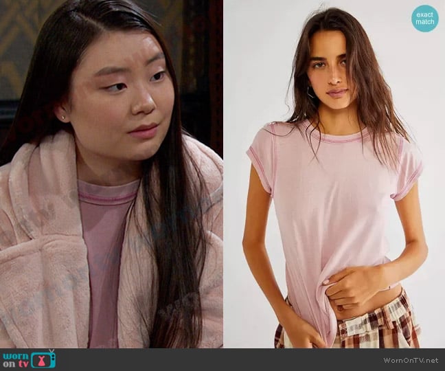 Free People Care FP Let It Roll Tee worn by Wendy Shin (Victoria Grace) on Days of our Lives