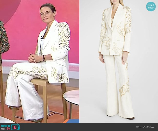 Gabriela Hearst Leiva Linen Blazer and Rhein Pants worn by Rebecca Ferguson on Today