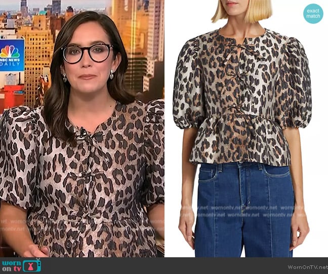 Ganni Leopard Jacquard Peplum Blouse worn by Savannah Sellers on NBC News Daily