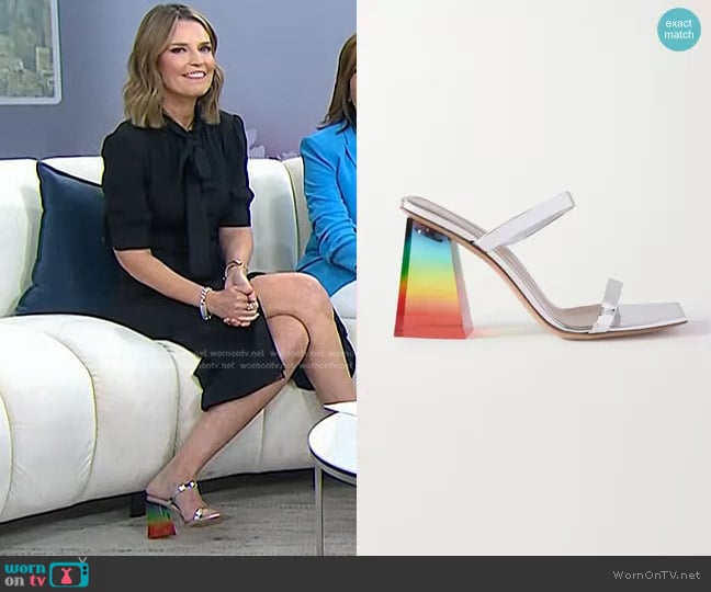 Gianvito Rossi 85 Metallic Leather Sandals worn by Savannah Guthrie on Today