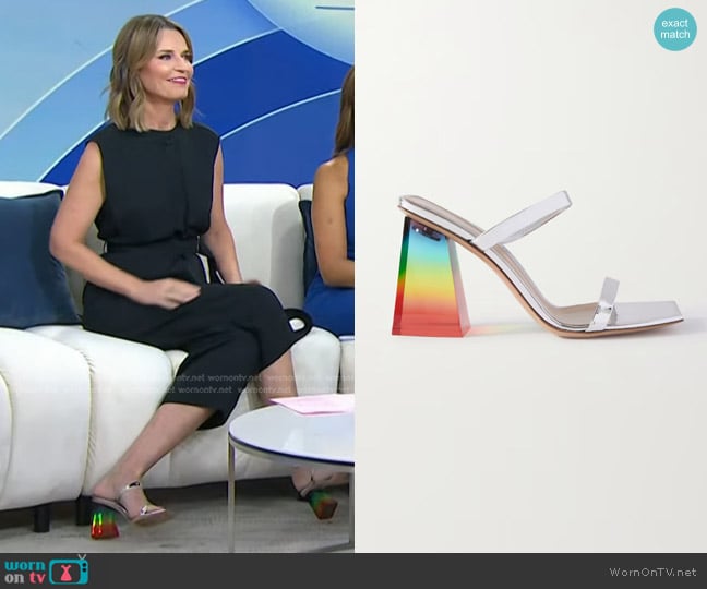 Gianvito Rossi 5 Metallic Leather Sandals worn by Savannah Guthrie on Today