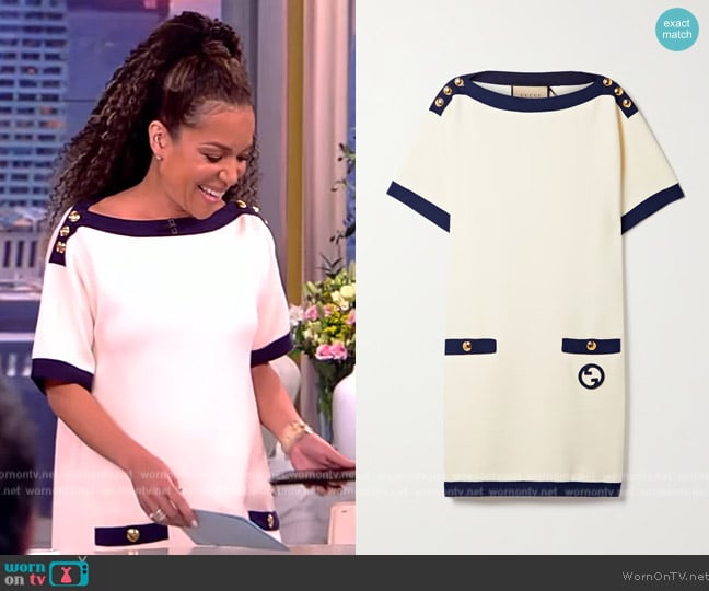  Appliqued two-tone cotton and silk-blend mini dress worn by Sunny Hostin on The View