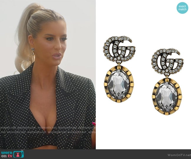 Gold Crystal Double G Earrings worn by Emma Hernan on Selling Sunset