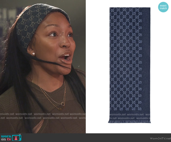 Gucci GG Jacquard wool Scarf worn by Drew Sidora on The Real Housewives of Atlanta