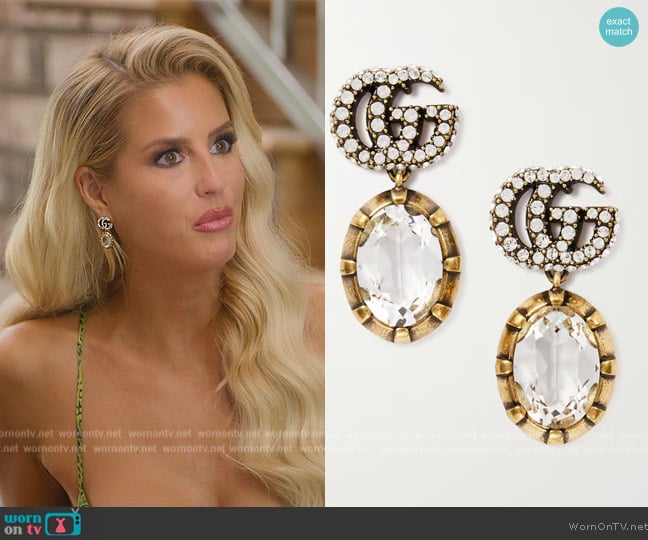 Gucci Gold-tone and crystal earrings worn by Emma Hernan on Selling Sunset