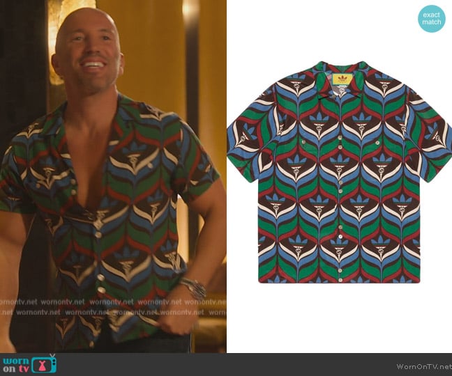 Gucci x adidas  Trefoil Print Bowling Shirt worn by Jason on Selling Sunset