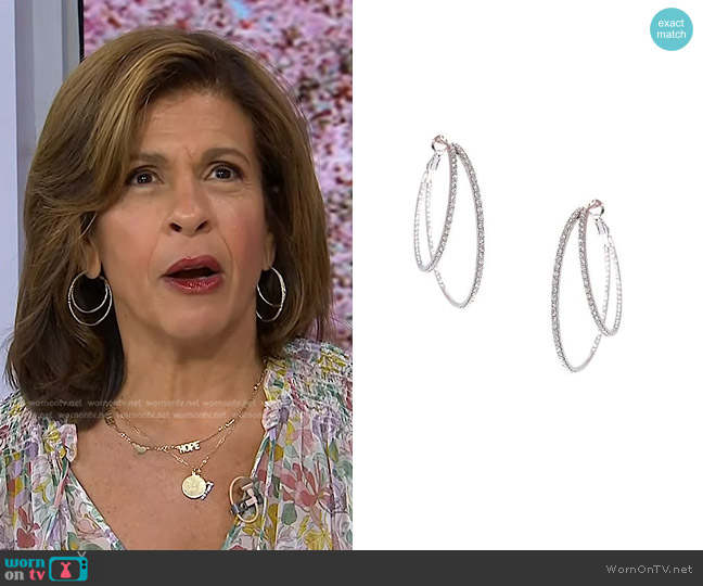 Jennifer Miller Asymmetrical Double Pave Crystal Hoop Earrings worn by Hoda Kotb on Today