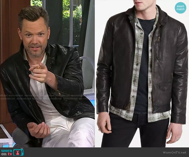 John Varvatos York Slim Fit Leather Jacket worn by Joel McHale on Today