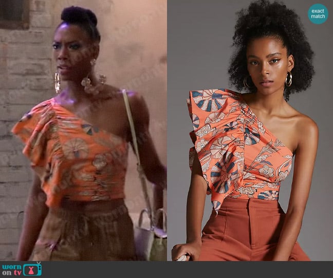 Let Me Be at Anthropologie One-Shoulder Poplin Blouse worn by N'neka (Arlondriah Lenyéa) on General Hospital