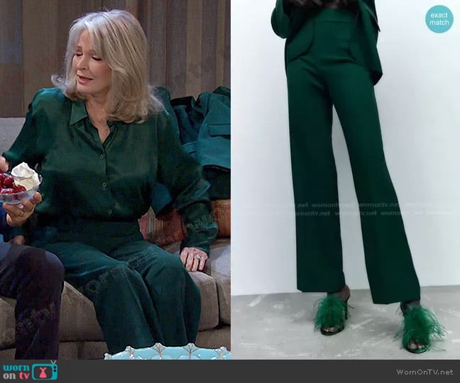 Zara Long Flowy Pants in Green worn by Marlena Evans (Deidre Hall) on Days of our Lives