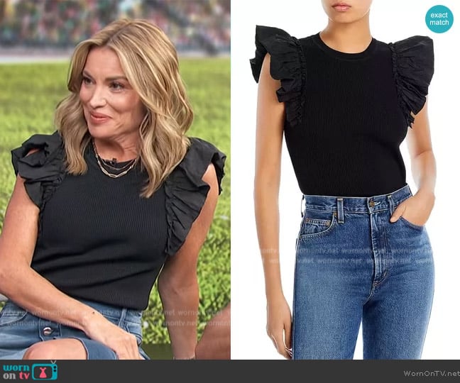 Lucy Paris Ribbed Knit Flutter Sleeve Top worn by Kit Hoover on Access Hollywood