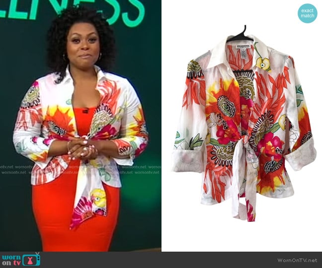 Mishca Tie Front Open Blouse worn by Jamika Pessoa on Good Morning America