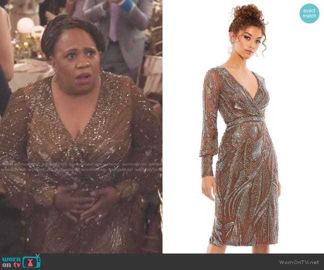 Mac Duggal V-Neck Knee-Length Dress 5295D worn by Miranda Bailey (Chandra Wilson) on Greys Anatomy