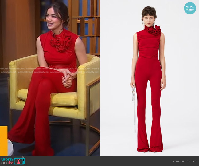 Magda Butrym Ruched Mock Neck Top and Pants worn by Hailee Steinfeld on Good Morning America