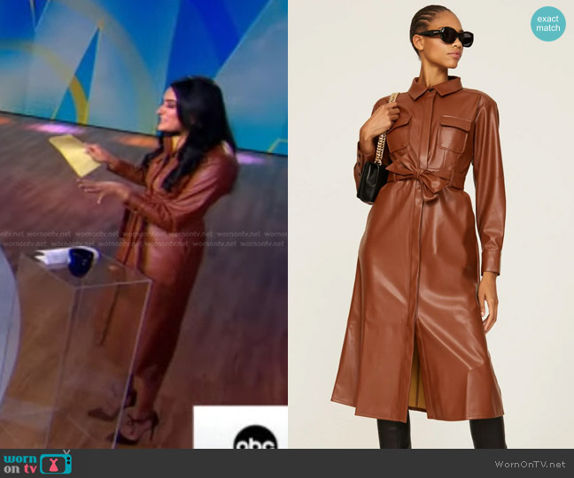 Marissa Webb Collective Faux Leather Shirt Dress worn by Reena Roy on Good Morning America