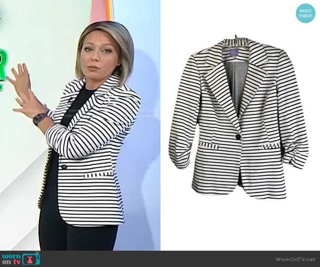 Market & Spruce Striped Ruched Sleeve Blazer worn by Dylan Dreyer on Today