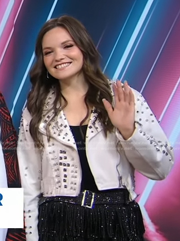 Megan Danielle’s white studded moto jacket on Good Morning America