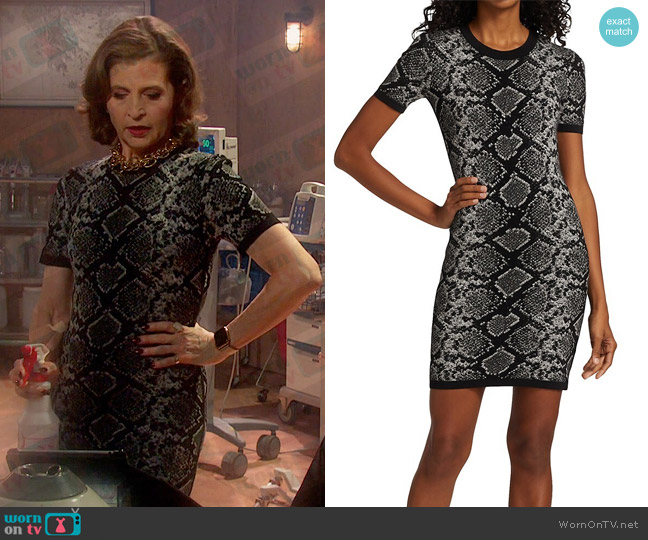 Michael Kors Python Print Stretch T-Shirt Dress worn by Megan Hathaway (Miranda Wilson) on Days of our Lives