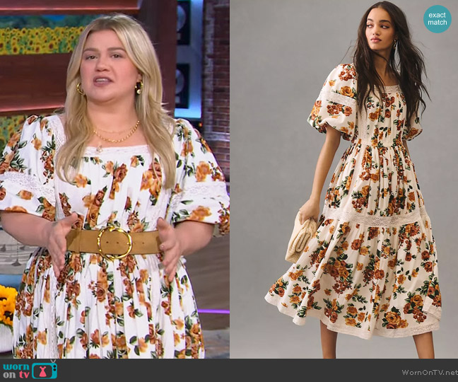 Mille at Anthropologie Tiered Square-Neck Dress worn by Kelly Clarkson on The Kelly Clarkson Show