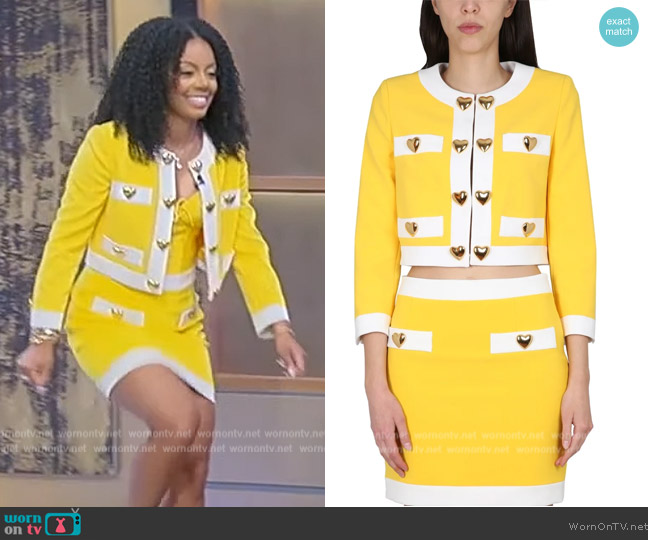 Moschino Heart-Applique Cropped Jacket worn by Monique Rodriguez on Tamron Hall Show