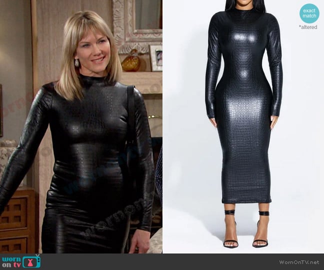 Naked Wardrobe The Crocodile Midi Dress worn by Kristen DiMera (Stacy Haiduk) on Days of our Lives