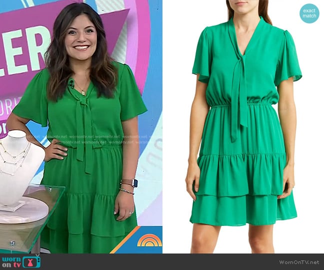 Nanette Lepore Short Sleeve Tie Midi Pleated Dress worn by Adrianna Barrionuevo Brach on Today