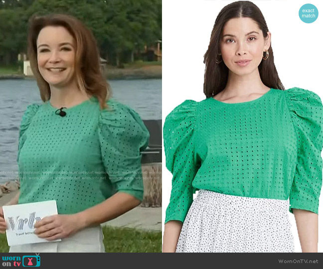 A New Day Elbow Sleeve Eyelet Top worn by Melanie Fish on Today