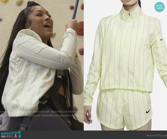 Nike Dri-FIT Icon Clash Pinstripe Barely Volt Windrunner Zip Jacket worn by Nike Dri-FIT Icon Clash Pinstripe Barely Volt Windrunner Zip Jacket on The Real Housewives of Atlanta