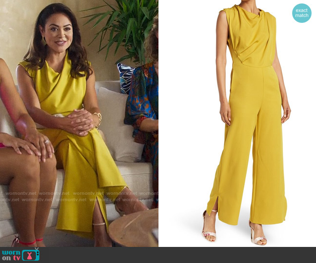 One One Six High Cowl Neck Jumpsuit worn by Jenna Glazer-Beck (Camille Guaty) on Fantasy Island