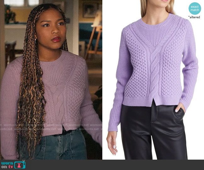 Open Edit Cable Stitch Cotton Blend Crop Sweater worn by Delilah (Laya DeLeon Hayes) on The Equalizer